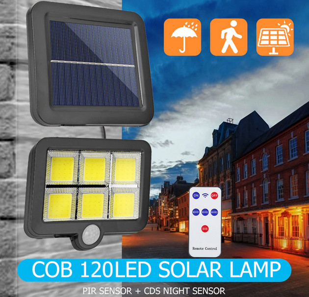 Đèn năng lượng mặt trời 120 LED COB cảm biến chuyển động, cảm biến ánh sáng - Có Điều Khiển