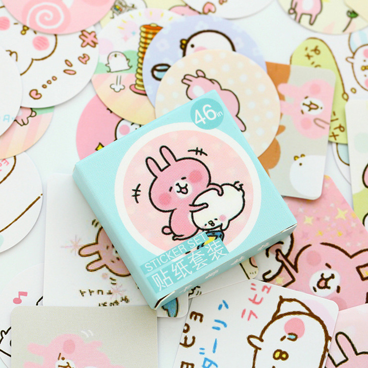 Sticker hộp 46 miếng dán - Thỏ Tinh Nghịch - Hộp nhãn dán trang trí sổ tay bullet journal - M015