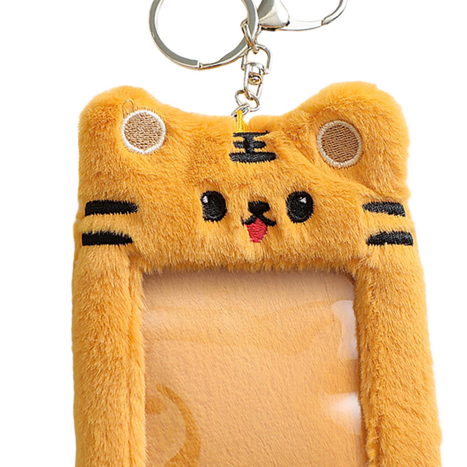 Card Holder Pass Case Photo Sleeve Plush Yellow Tiger