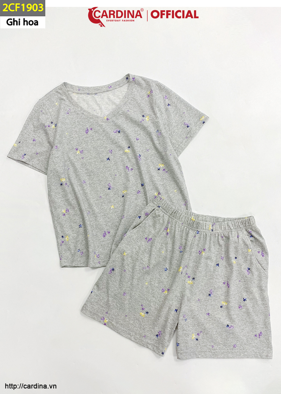 Đồ Bộ Nữ CARDINA Chất Cotton Organic Quần Đùi Áo Cộc Tay Co Giãn Họa Tiết 2CF19