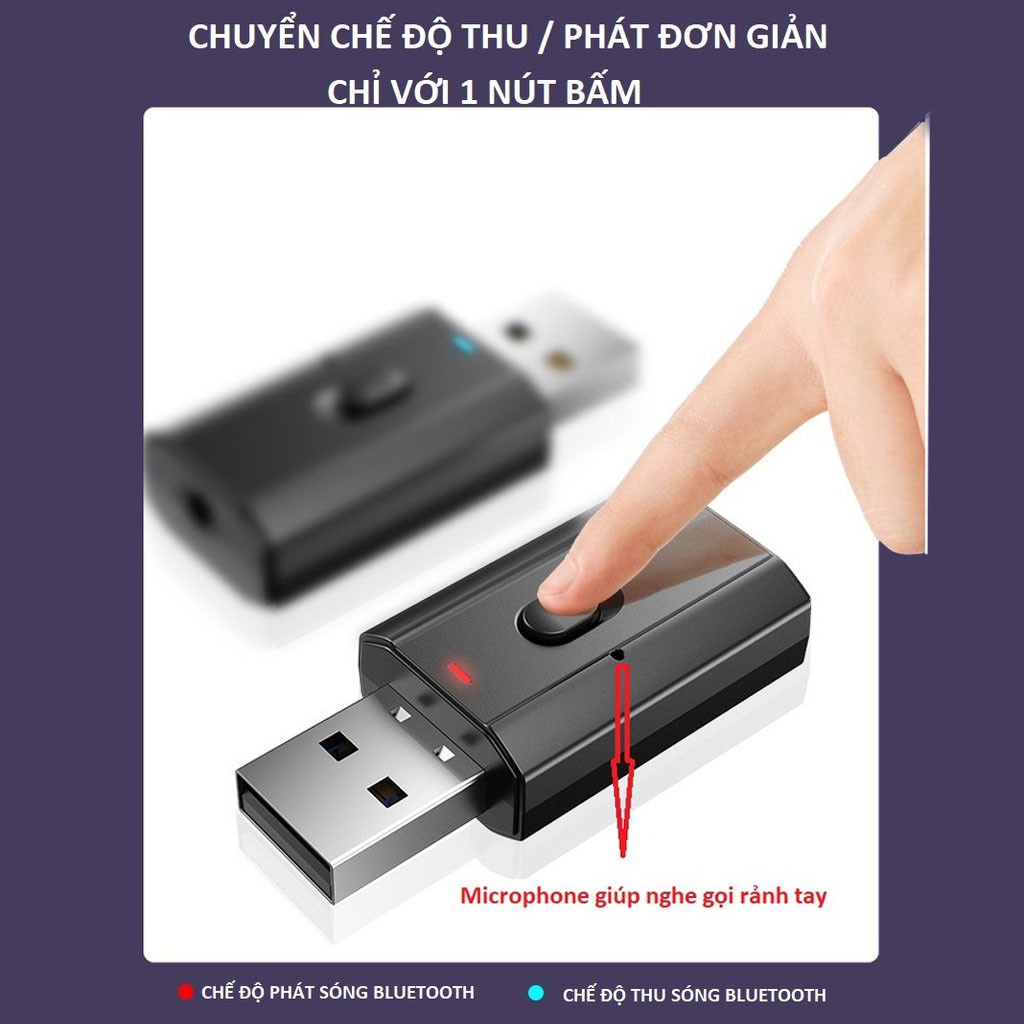 Thiết bị thu phát âm thanh Usb bluetooth 5.0 âm thanh đa chức năng jack cắm 3.5mm cho loa, ô tô tai nghe bluetooth, biến loa thường thành loa Bluetooth, Hàng Chính Hãng