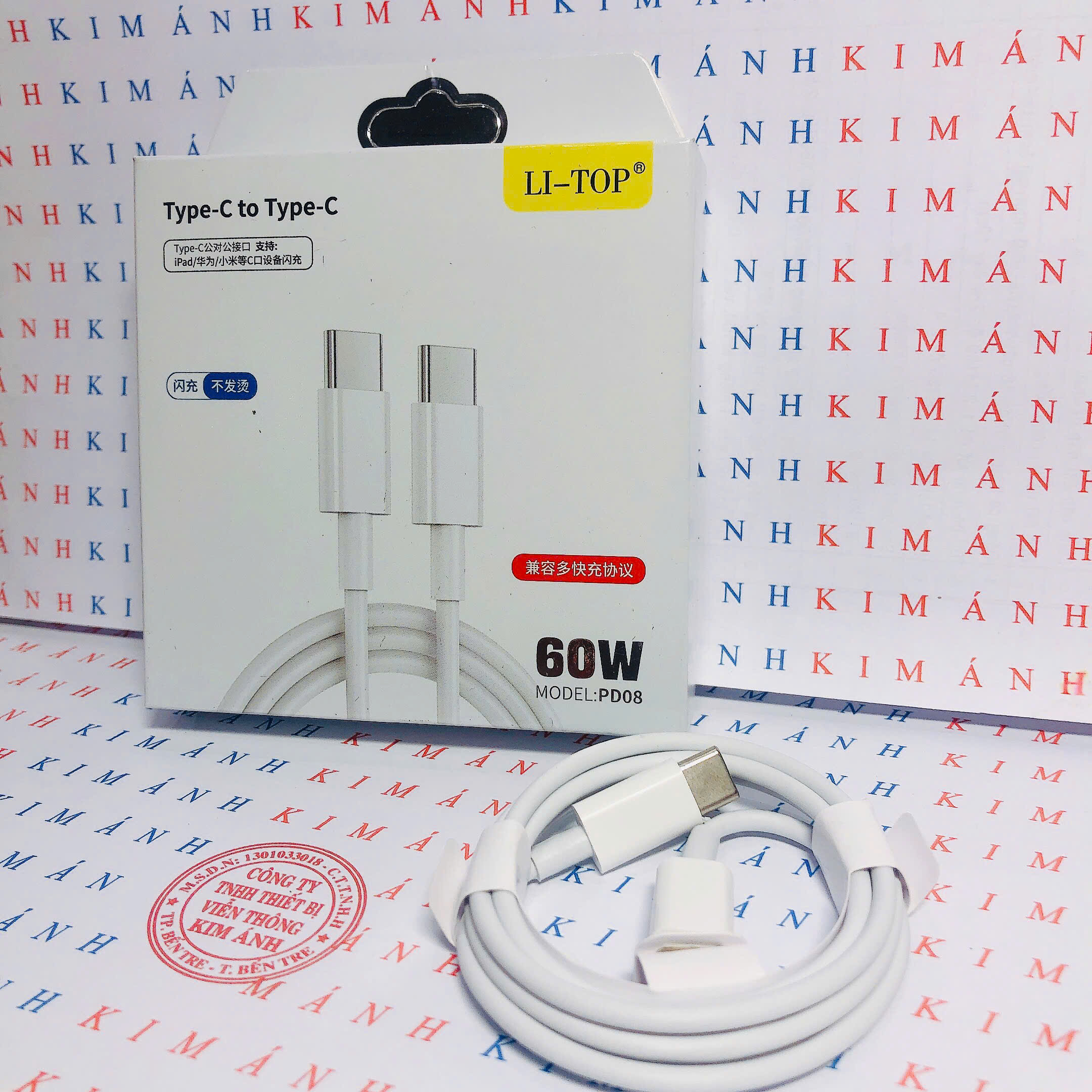 Dây sạc LI-TOP PD08 Công suất 60W chân Type C ra Type C, được dùng thử 30 ngày, Kim Ánh bảo hành hàng chính hãng 12 tháng