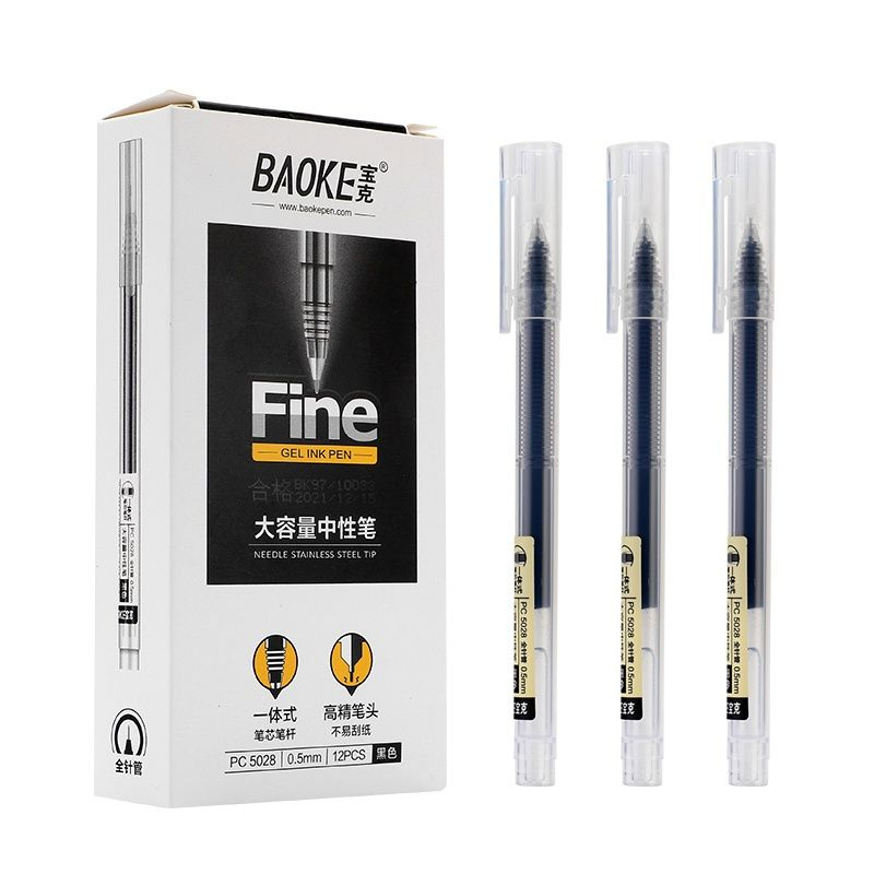 Hộp 12 bút gel nước Baoke PC5028 nét 0.5mm / Bút Fine 5028 viết siêu trơn nhanh khô