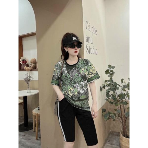 HÀNG CAO CẤP- Bộ thun lửng nữ form rộng in họa tiết hoa lá 3D tươi trẻ