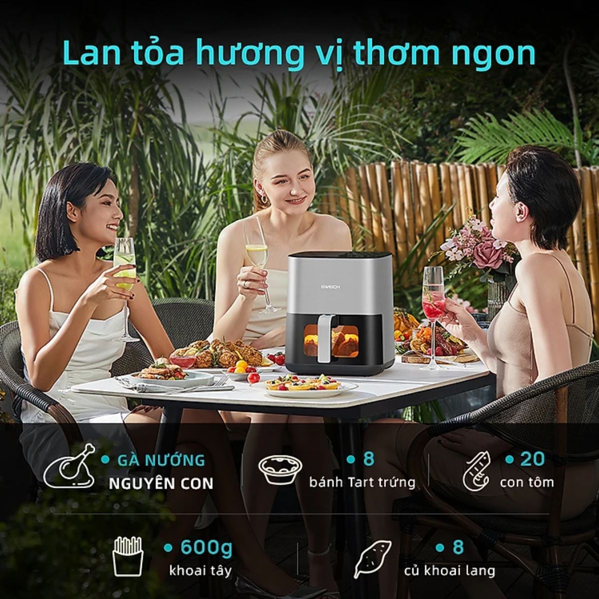 Nồi chiên không dầu GWEICH 5.5L GWA-55E02 dung tích 5.5L công suất 1450W công nghệ nướng kiểu Mỹ - Hàng chính hãng