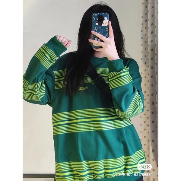 { Ảnh Thật } Áo Sweater unisex sọc kẻ xanh Vintage mẫu mới mặc đầu thu 2021