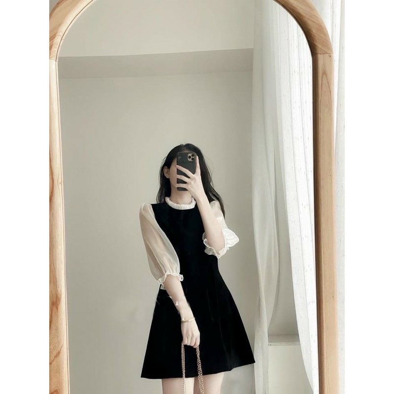 Váy suông nữ , đầm suông tay lỡ phối xoan dáng xoè khoá sau chất umi