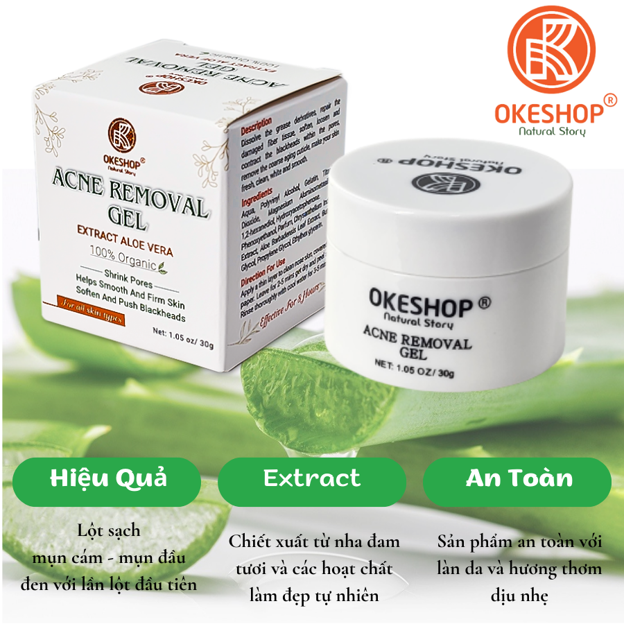 Gel Lột Mụn Nha Đam OKESHOP 30ml - Giải Pháp Loại Bỏ Mụn Đầu Đen - Mụn Cám - Bạ Nhờn - Làm Sạch Sâu Và Thu Nhỏ Lỗ Chân Lông