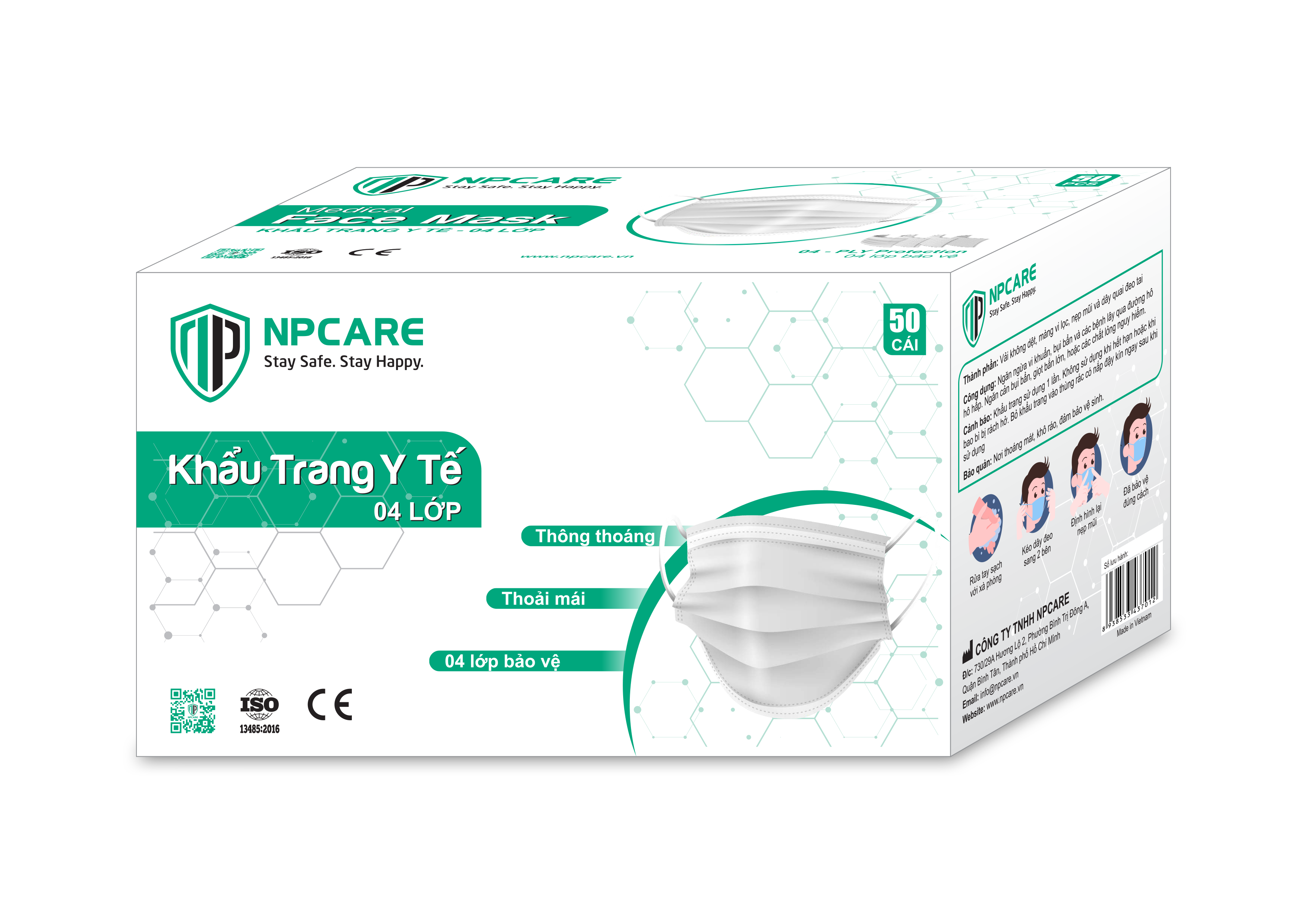 Khẩu trang y tế 4 lớp Premium NPCARE màu trắng - Hộp 50 cái