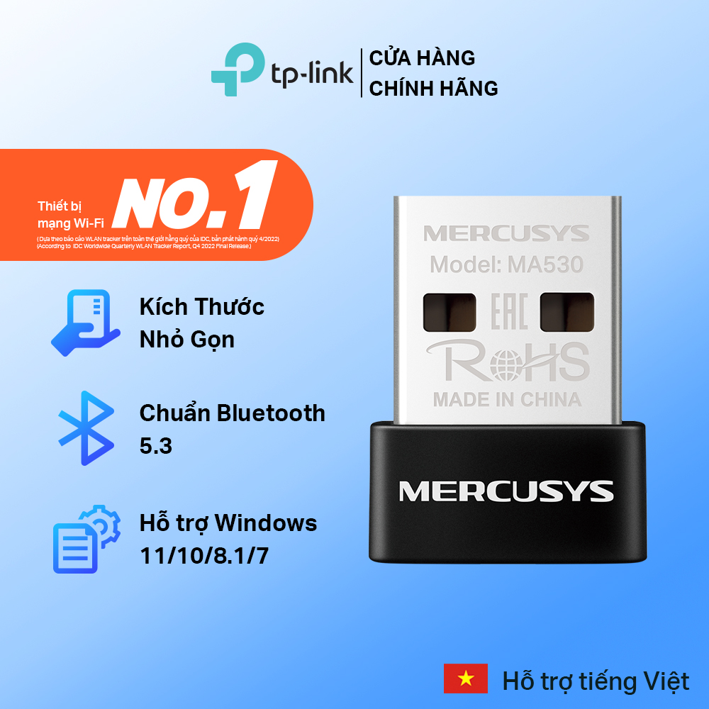 Bộ Chuyển Đổi Bluetooth USB Nano Mercusys MA530 Chuẩn Bluetooth 5.3 | USB nhỏ gọn đem lại kết nối bluetooth ổn định - Hàng Chính Hãng