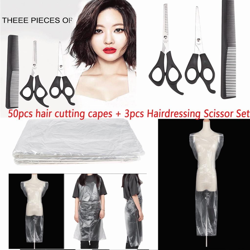 5.5in Hair Cutting Scissors + 50x Disposable Hair Cut Capes Unisex Cloth
