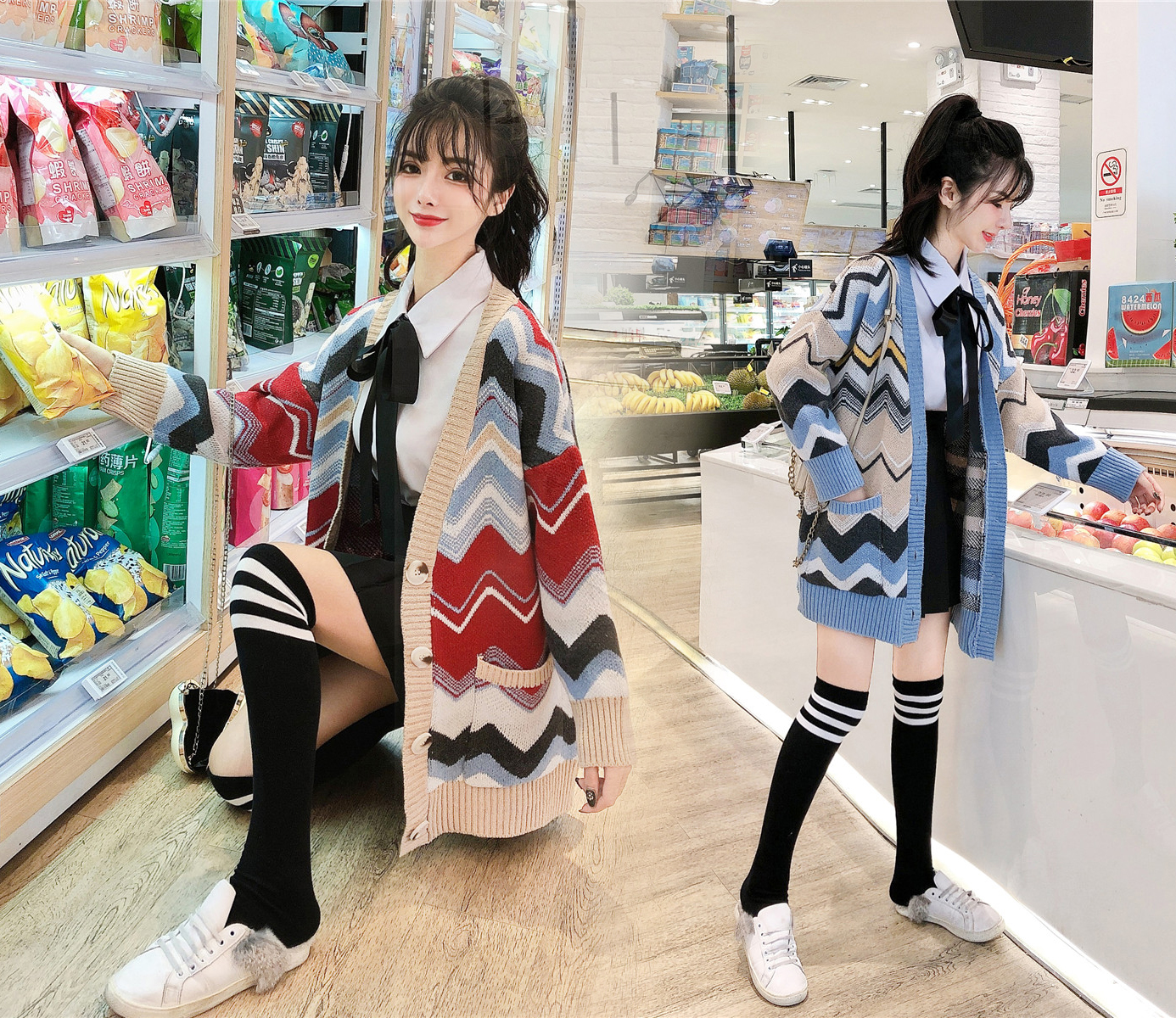 Áo khoác len cardigan gợn sóng màu cute – DL01199