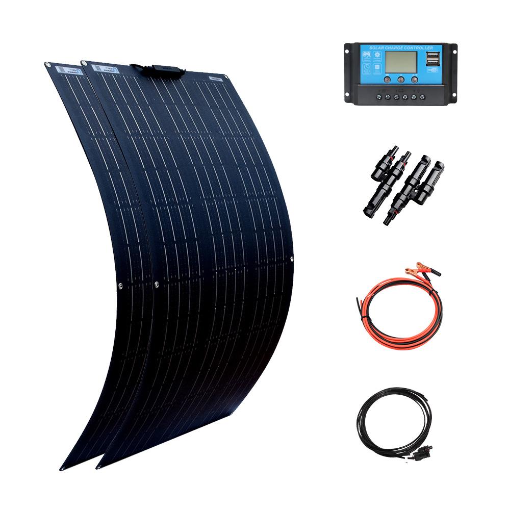 200W 100W Mono Tấm năng lượng mặt trời linh hoạt Mô-đun bộ điều khiển năng lượng mặt trời 20A/10A cho xe RV Thuyền Nhà Mái nhà Van Cắm trại Pin năng lượng mặt trời 12V 24V Màu sắc: 200w