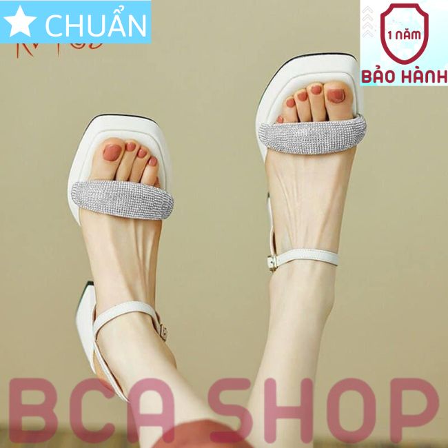 Giày SANDAL nữ gót vuông cao 8 phân RO469 ROSATA tại BCASHOP quai ngang lấp lánh - màu trắng