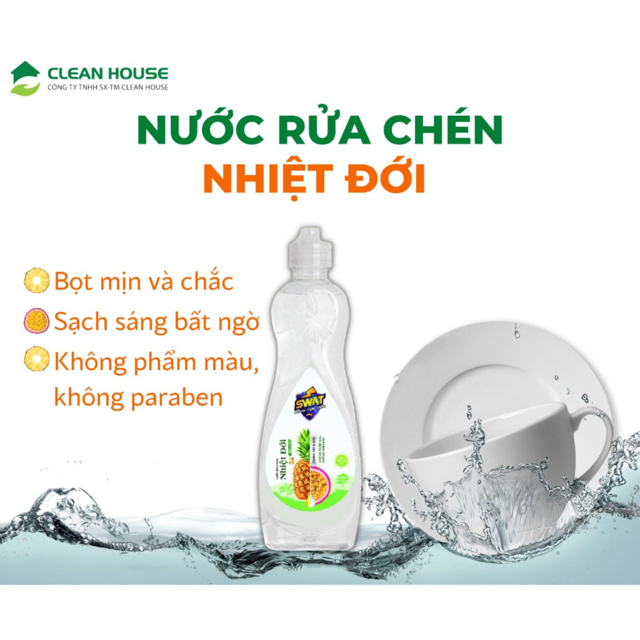 Nước Rửa Chén Swat Hương Nhiệt Đới Thiên nhiên An toàn sức khỏe Chai 750g Tiện Lợi