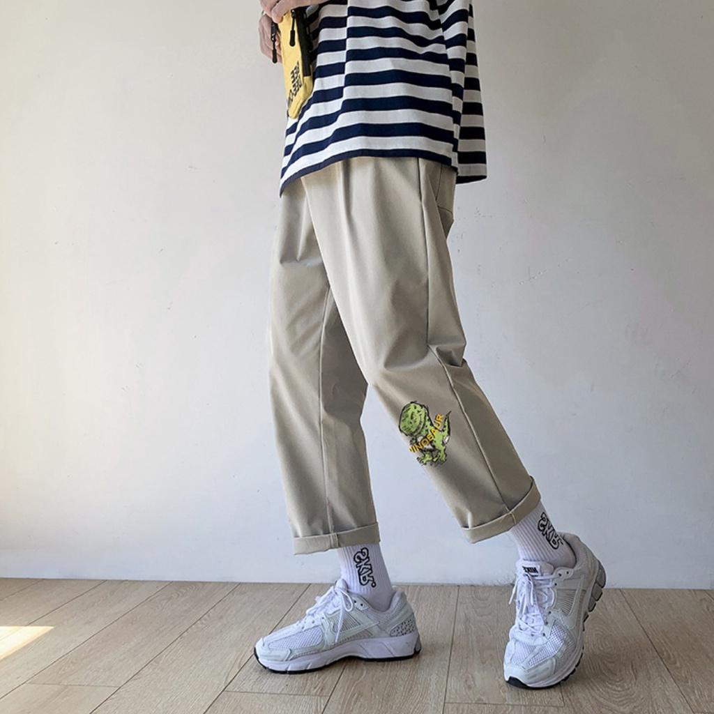 Quần Baggy Kaki unisex Khủng Long, Basic nam nữ cạp chun ống rộng phong cách Hàn Quốc ulzzang - MayLinh shop