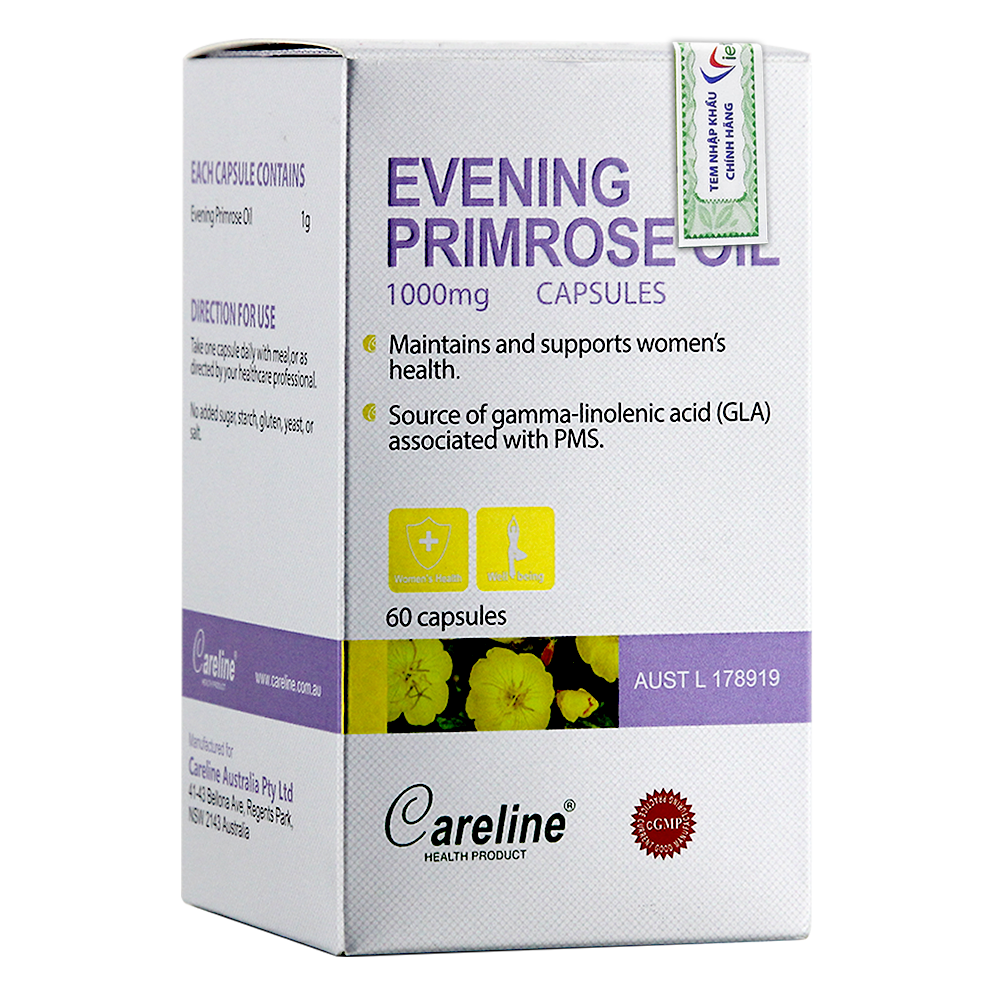 Viên Uống Tinh Dầu Hoa Anh Thảo Careline Evening Primrose Oil 1000Mg Tăng Cường Sức Khoẻ Nội Tiết Và Làn Da