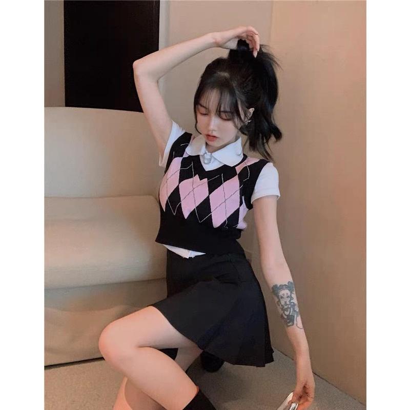 MS801 Áo gile len nữ hình trám croptop dáng ôm