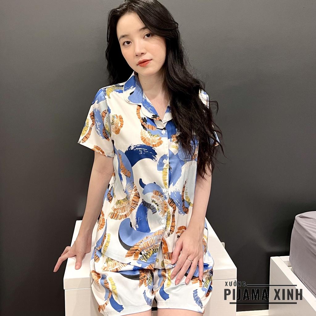 ĐỒ BỘ NỮ - PIJAMA HÀNG THIẾT KẾ Bộ Mặc Nhà Chất Lụa Latin Họa Tiết Vải Cao Cấp Mềm Mịn