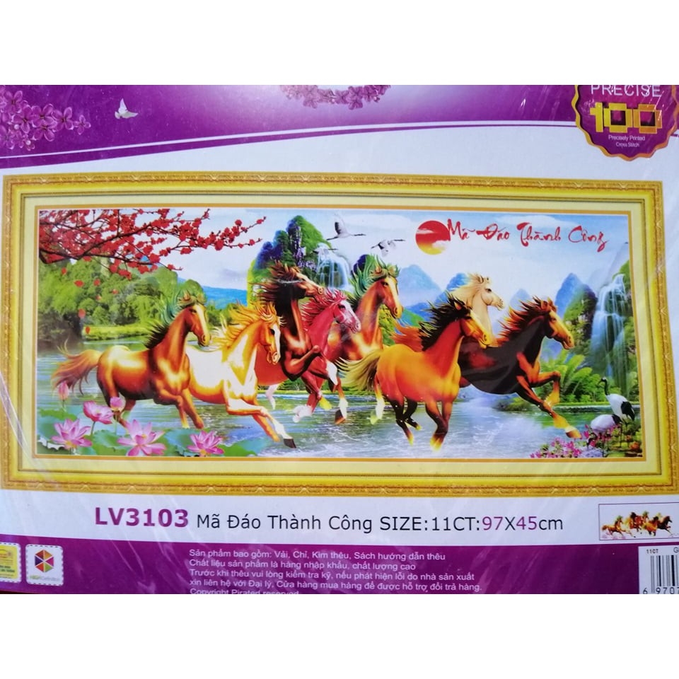 Tranh thêu chữ thập MÃ ĐÁO THÀNH CÔNG (97*45cm) chưa thêu