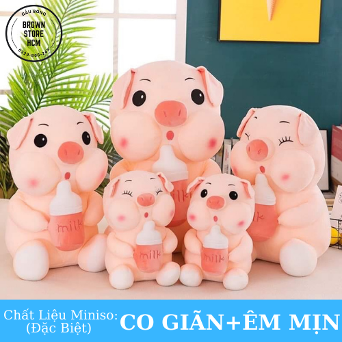 Gấu Bông Heo Ôm Bình Sữa Size 60Cm Nhồi Bông Dễ Thương