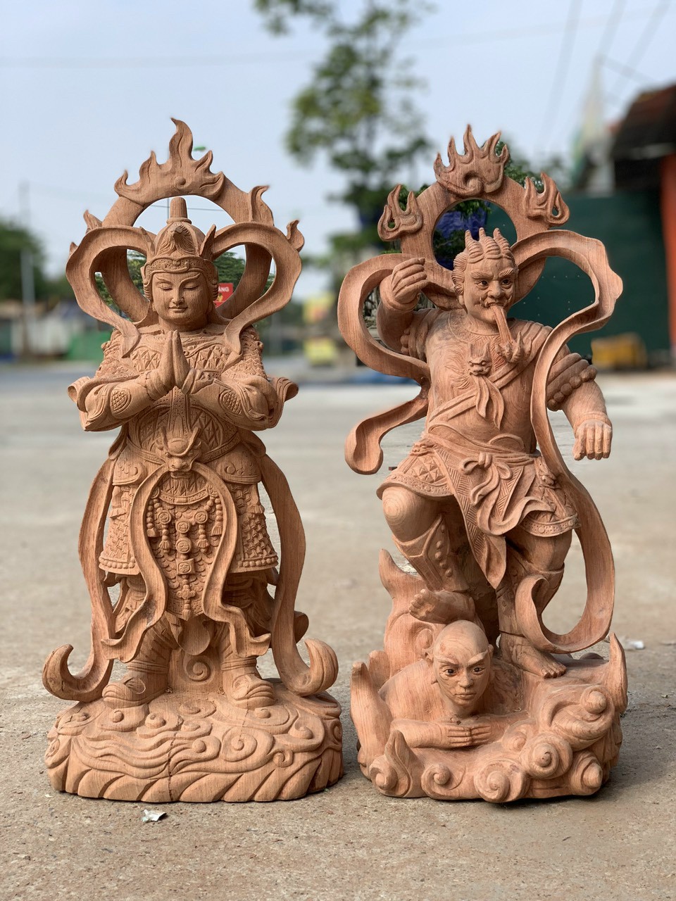 Cặp tượng điêu khắc vi đà tiêu diện hộ phát bằng gỗ hương đá víp đẹp long lanh kt cao 60×27×17cm