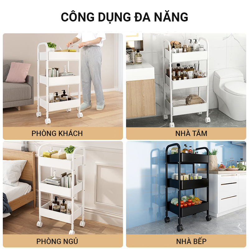 Combo 2 Kệ để đồ spa nhà bếp khay dày dặn có bánh xe linh hoạt kệ bỉm sữa VANDO