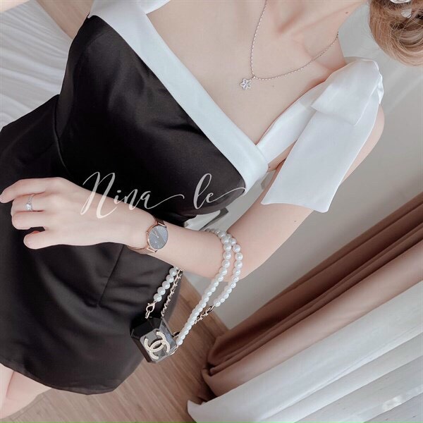Đầm nữ siêu xinh 2 dây cột nơ vai cực đẹp phong cách hàn quốc