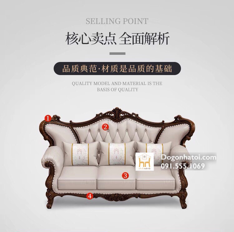 Sofa Gỗ Tự Nhiên Tân Cổ Điển Sang Trọng Cao Cấp SF417 - Đồ Gỗ Nhà Tôi