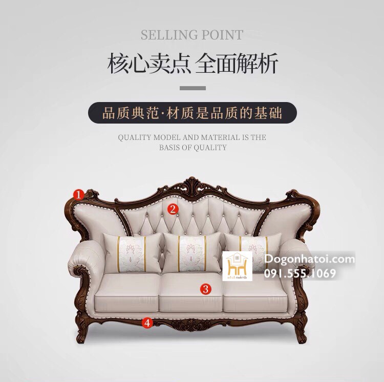 Sofa Gỗ Tự Nhiên Tân Cổ Điển Sang Trọng Cao Cấp SF417 - Đồ Gỗ Nhà Tôi