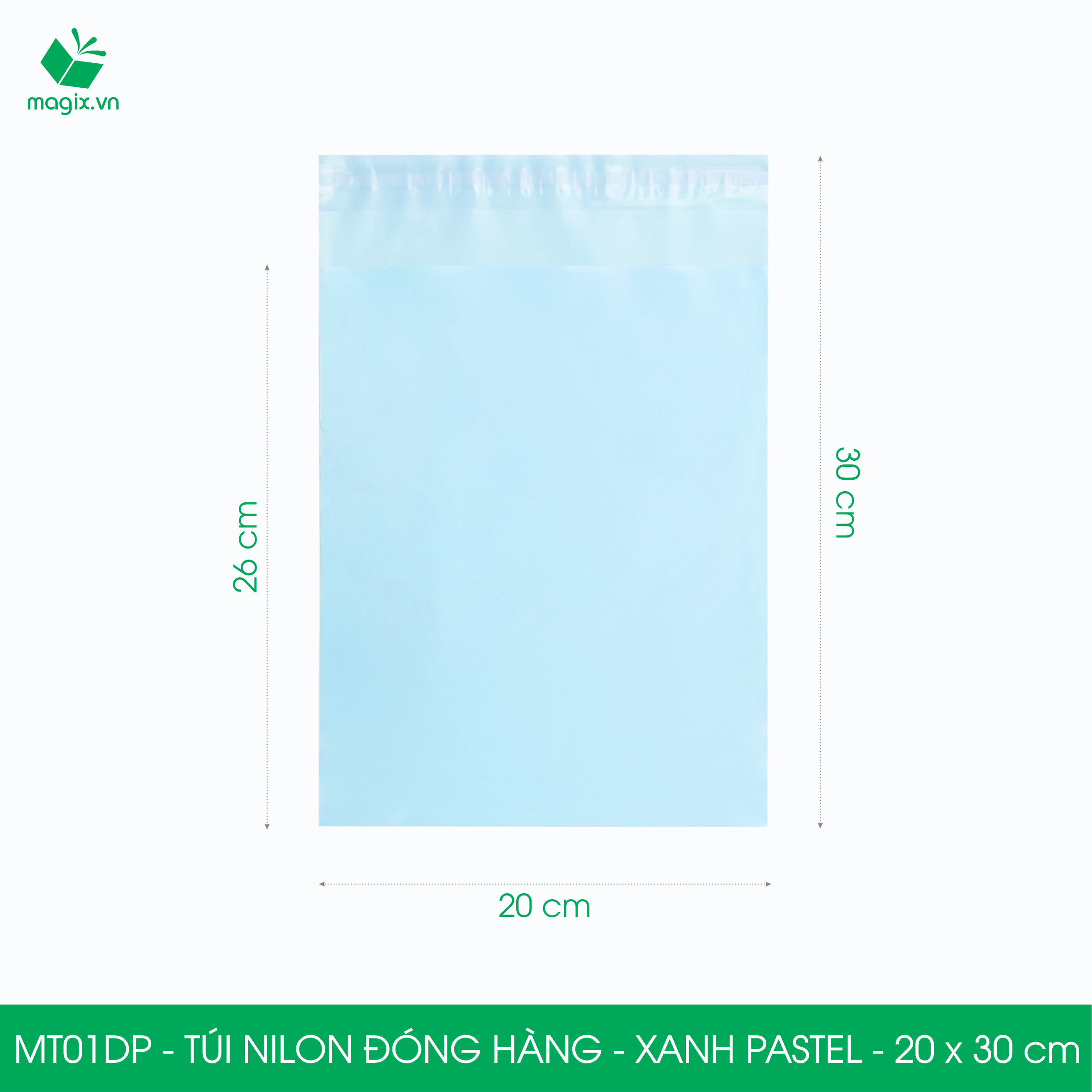 MT01DP - 20x30 cm - Túi nilon gói hàng - 300 túi niêm phong đóng hàng màu xanh pastel