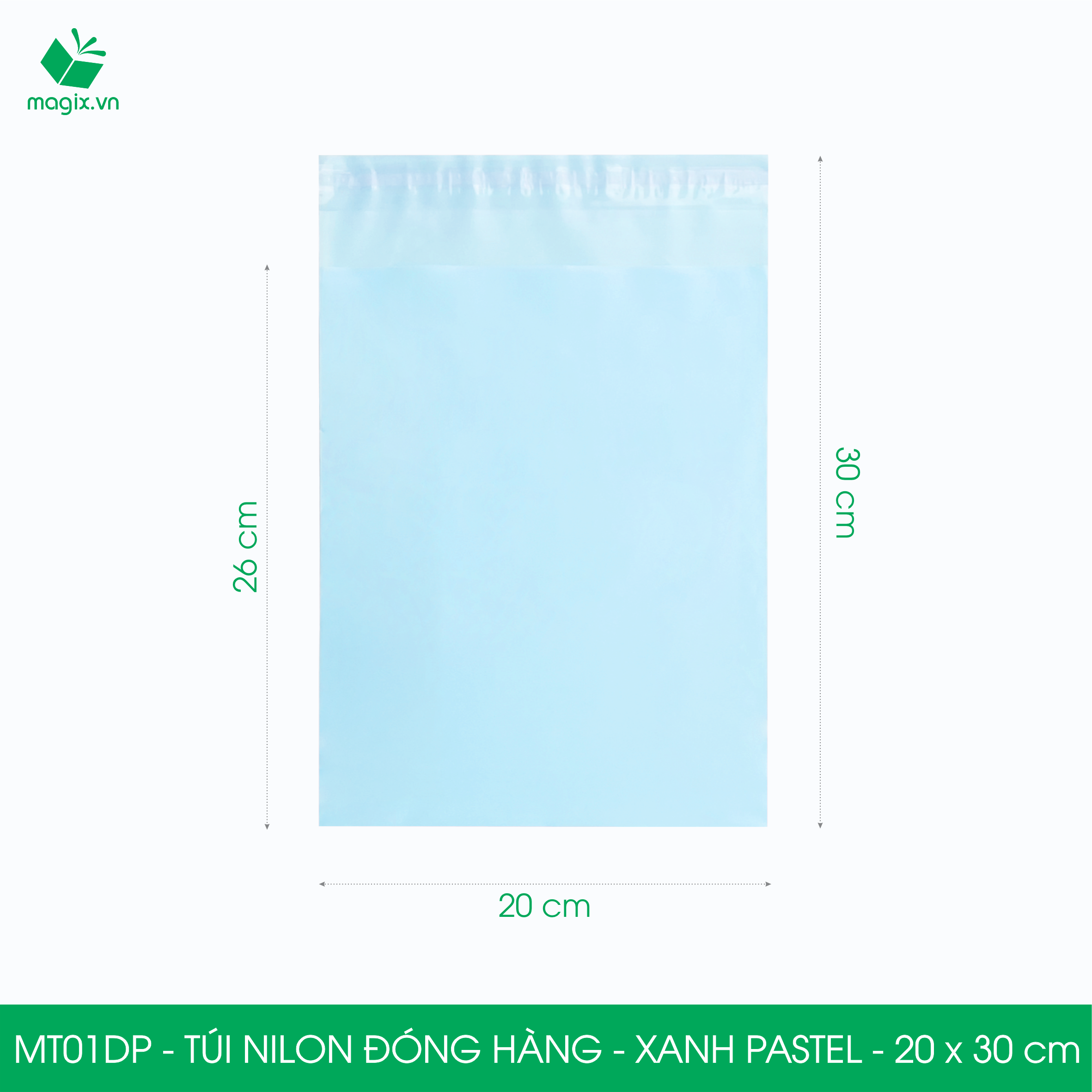 MT01DP - 20x30 cm - Túi nilon gói hàng - 100 túi niêm phong đóng hàng màu xanh pastel
