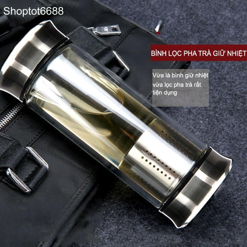 Bình pha trà giữ nhiệt bằng thủy tinh 2 lớp và inox304 cao cấp 420ml