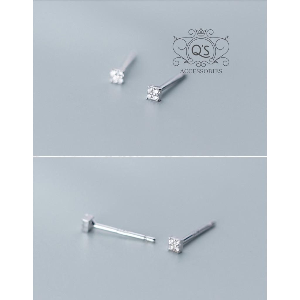 Bông tai bạc 925 vuông nhỏ đính đá khuyên nam nữ nụ mini S925 SQUARE Silver Earrings QA SILVER EA201005