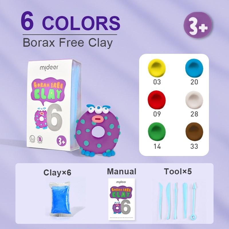 Đất nặn không dính tay Mideer Borax Free Clay, đất sét tự khô 36, 24, 6 màu