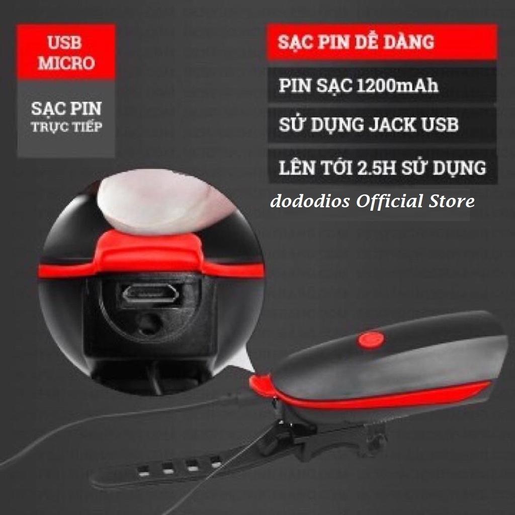 Đèn xe đạp thể thao dododios siêu sáng có còi pin sạc usb led T6 chống nước - MàuĐỏ