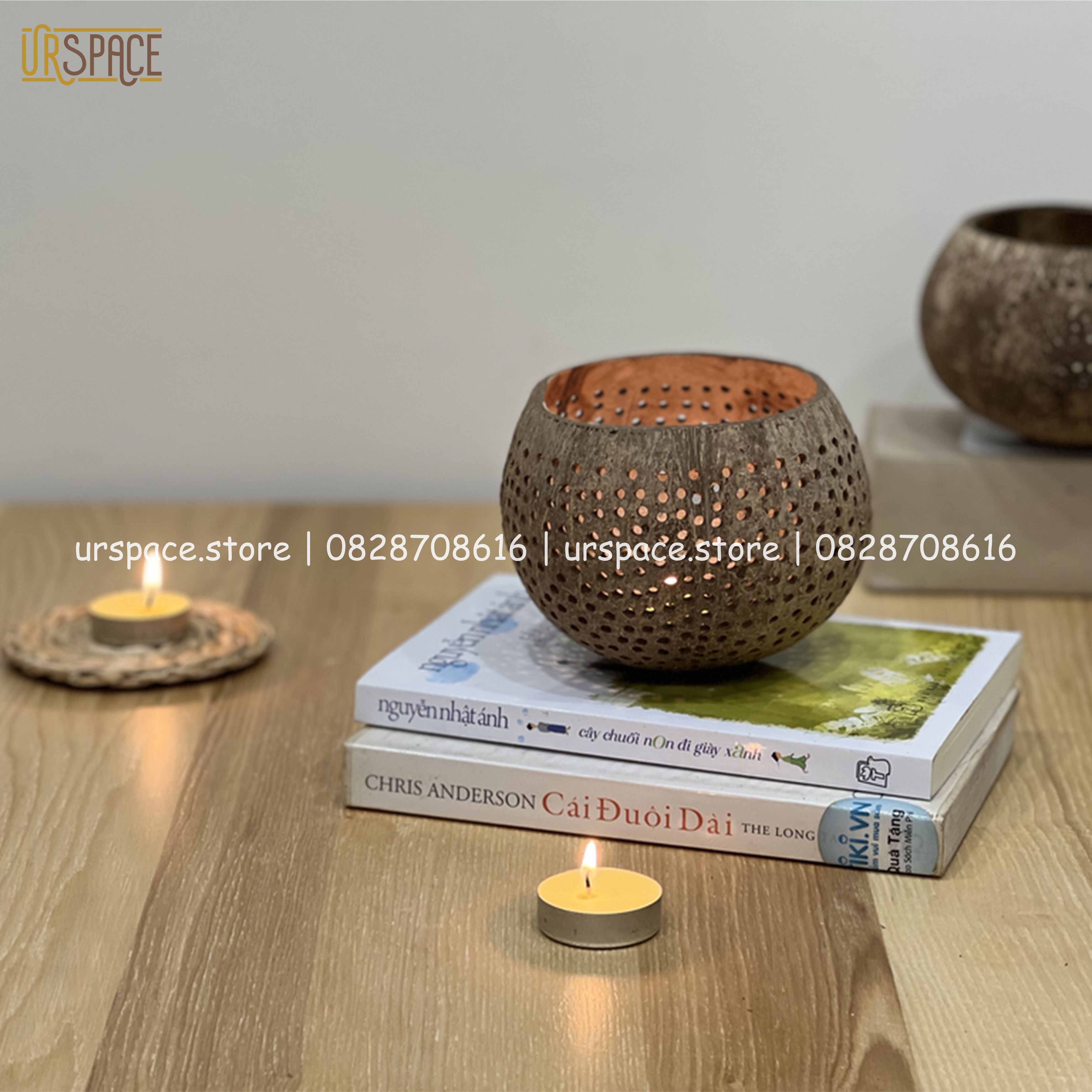 Lồng đèn gáo dừa đèn Trung thu, đèn trang trí Hallowen tặng kèm nến/ Coconut shell candle holder for home decor