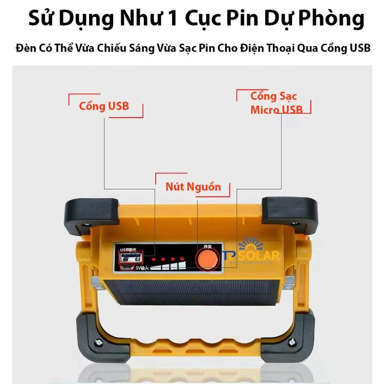 Đèn Đa Năng Cầm Tay Năng Lượng Mặt Trời TP Solar TP-X60 Công Suất 60W Chống Nước IP65, Sạc Pin Cho Điện Thoại