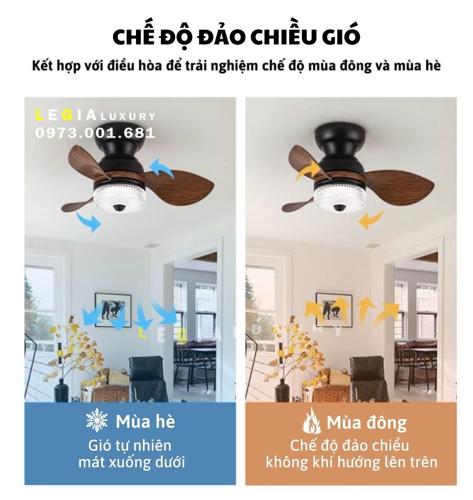 Quạt Trần Mini LÊ GIA LGFAN741 | Quạt trần mini gắn đèn động cơ hiện đại  | Đèn quạt trần cho phòng khách phòng ngủ { Hàng Chính Hãng }