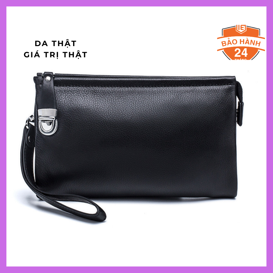Clutch, Ví Cầm Tay Nam Thời Trang Cao Cấp Da Bò Mềm CL24 Đen