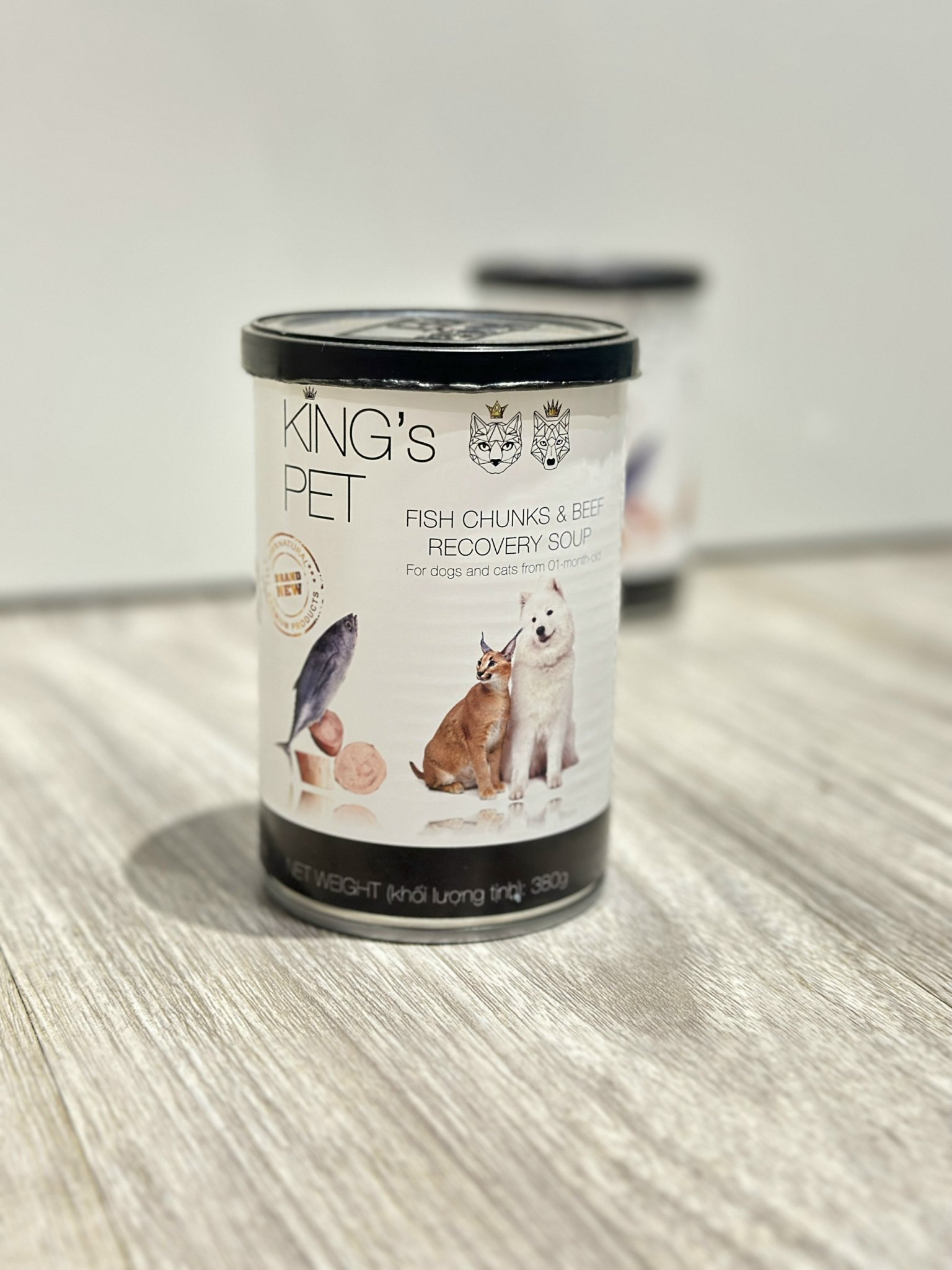 King's Pet-Pate Súp Cá Sốt Bò lon 380Gr cho CHÓ & MÈO từ 1 tháng tuổi