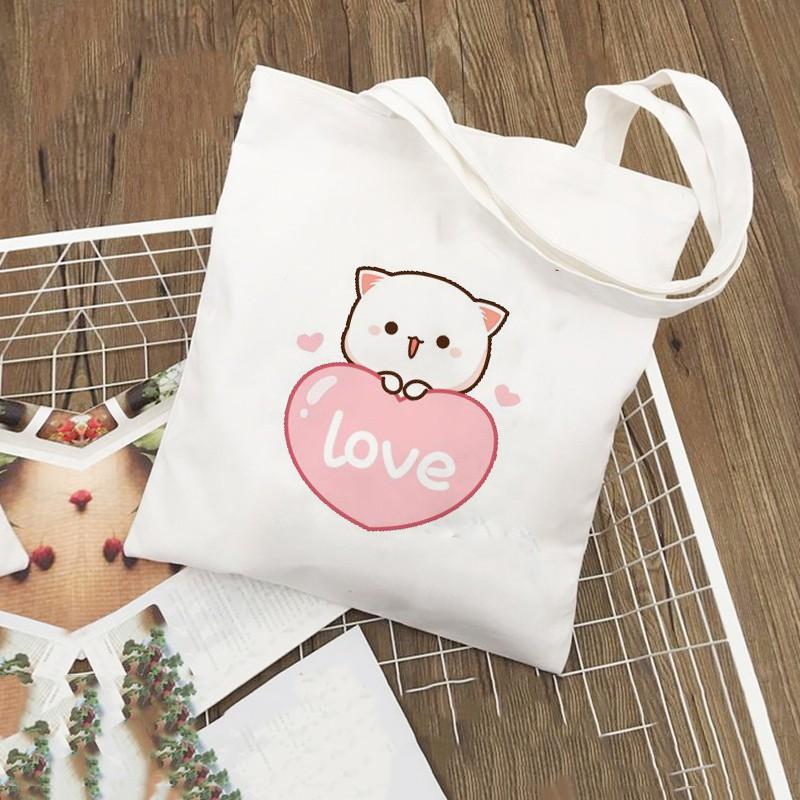 Túi Tote Vải Canvas Hình Cặp Đôi Mèo WICO Dễ Thương