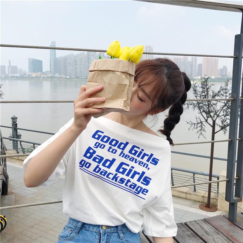 Áo thun ngắn tay in chữ phong cách Hàn Quốc