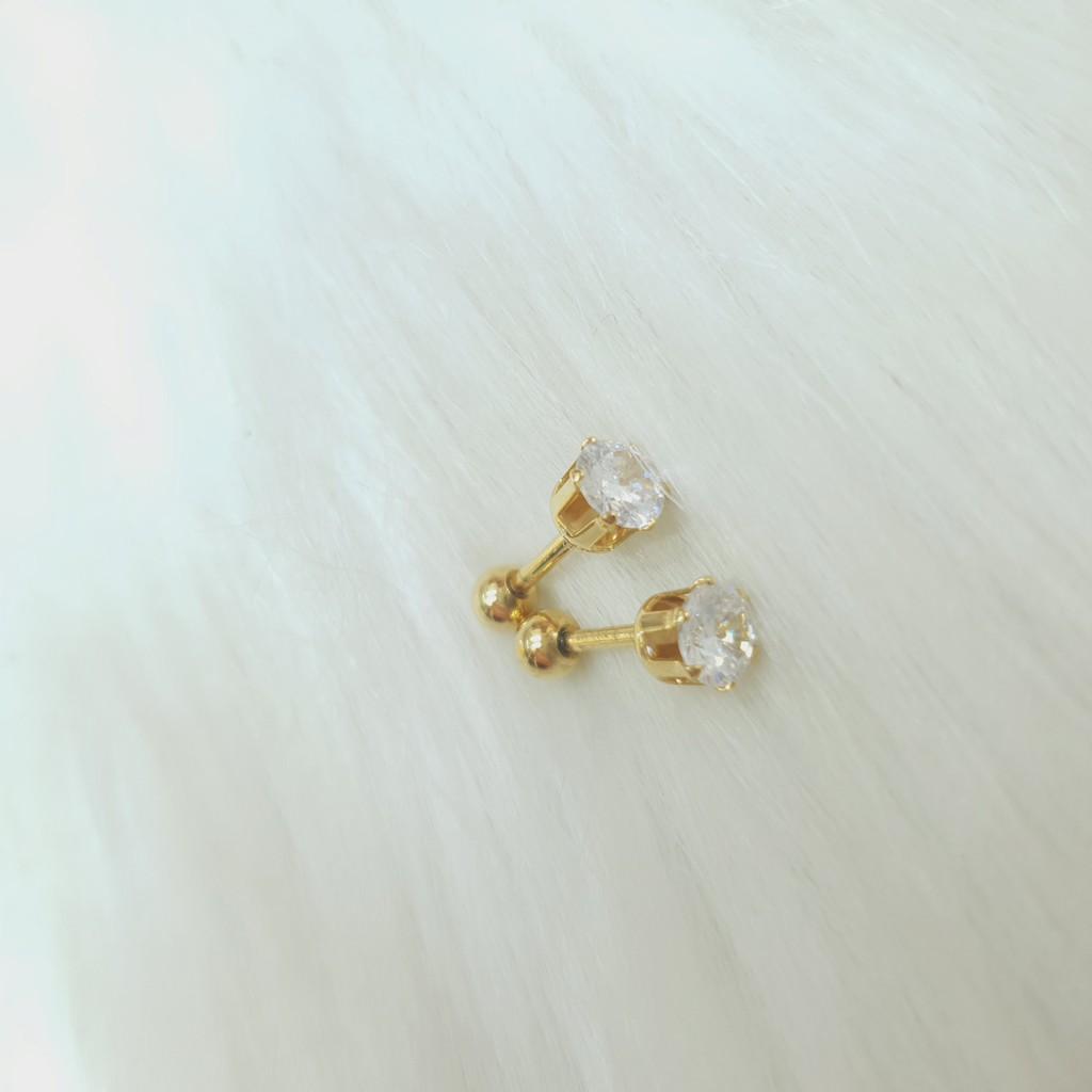Khuyên Tai Nụ Đá Đơn Giản Titanium Cao Cấp- Dùng bền màu tắm rửa không đen