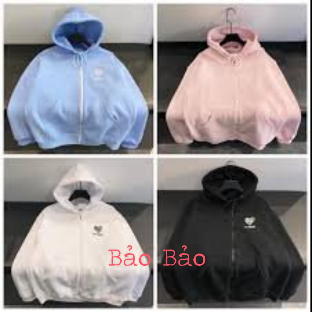 Áo khoác nỉ hoodie nam nữ thêu tim, chất nỉ mềm mịn, form rộng hàn quốc