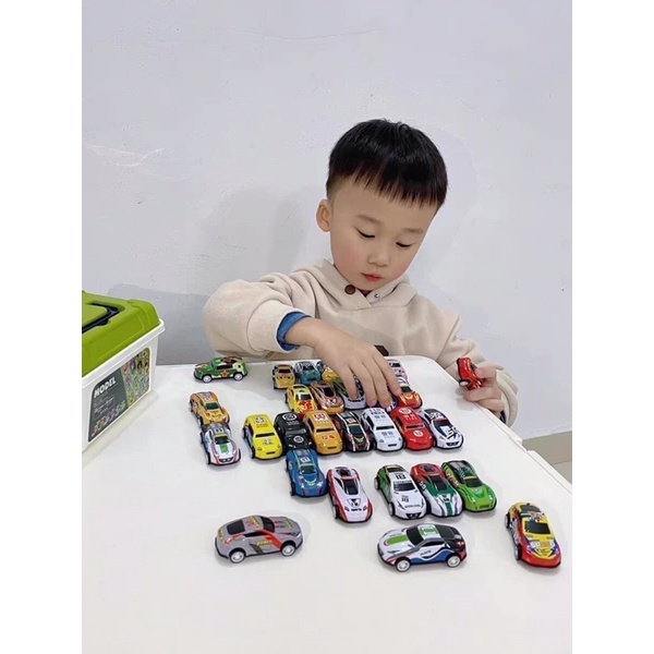 FREESHIPThùng 30 xe ô tô KIM LOẠI CÓ CÓT TỰ CHẠY kèm hộp đựng hàng loại 1, xe ô tô đồ chơi nhiều màu kèm thùng đựng