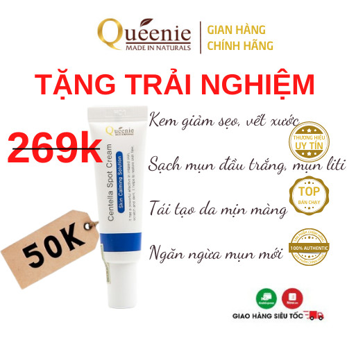 Kem dưỡng cho da mụn đầu trắng, mụn li ti, sẹo Queenie AC Pure Centella trải nghiệm 5ml