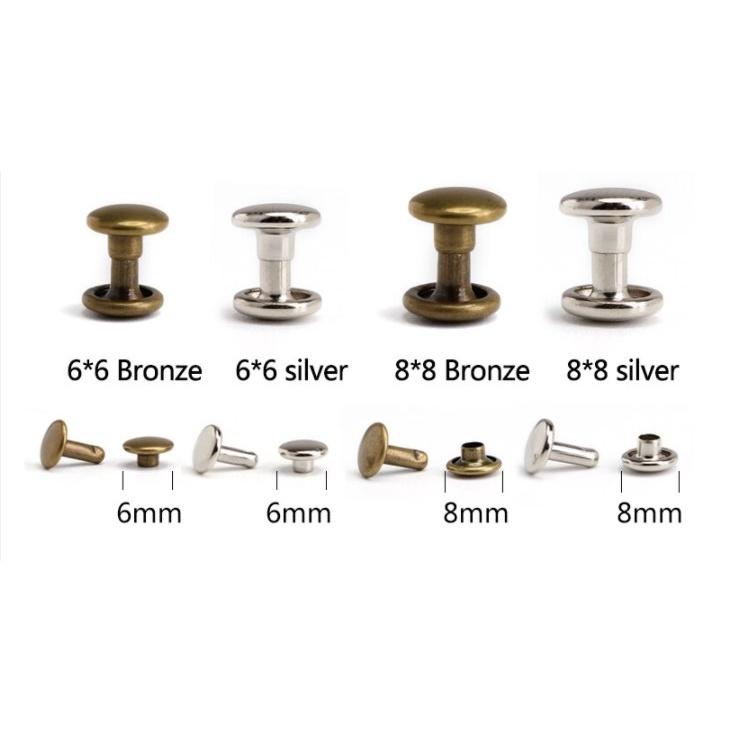 Nút tán rivet 2 mặt Bằng sắt xi Màu bạc, màu vàng, màu đồng Size 5mm, 6mm, 8mm, 9mm Đóng thùng giấy, thủ công