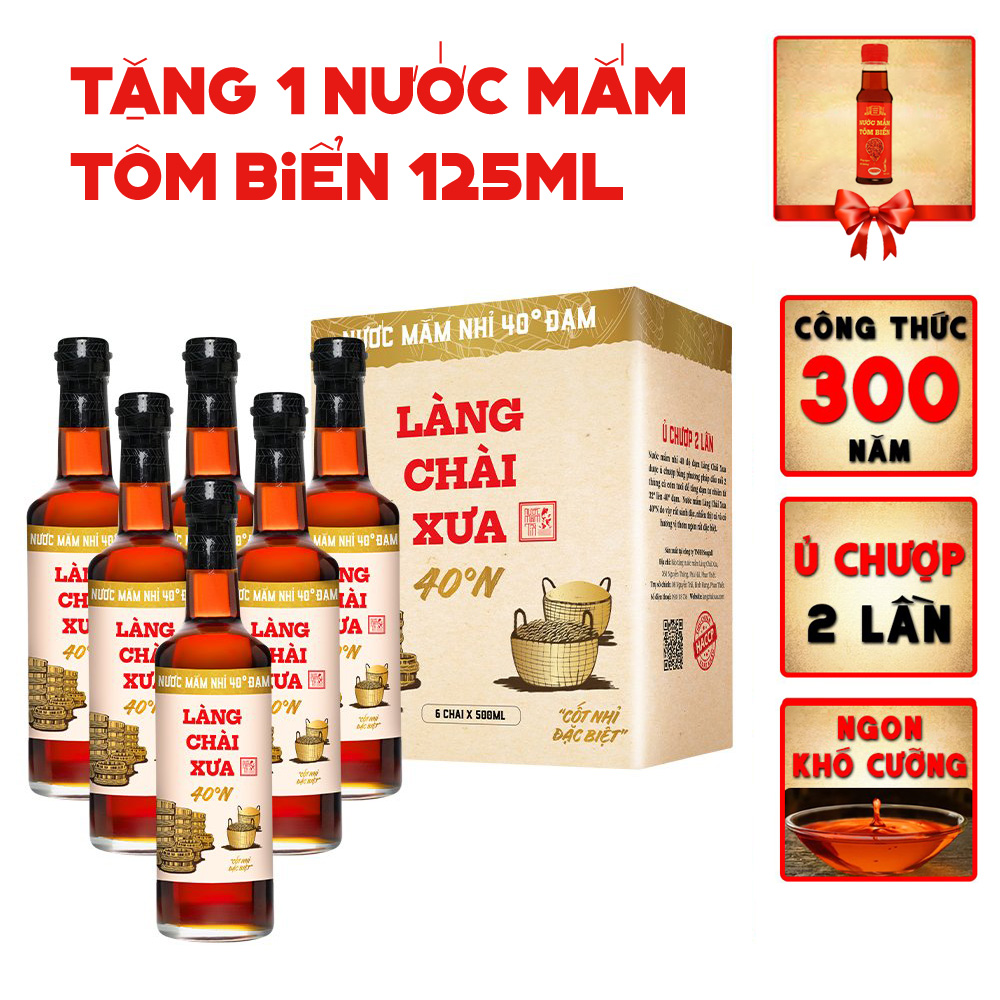 Thùng 6 chai nước mắm nhỉ 40 độ đạm Làng Chài Xưa chai thủy tinh 500ml ủ chượp 2 lần không chất bảo quản