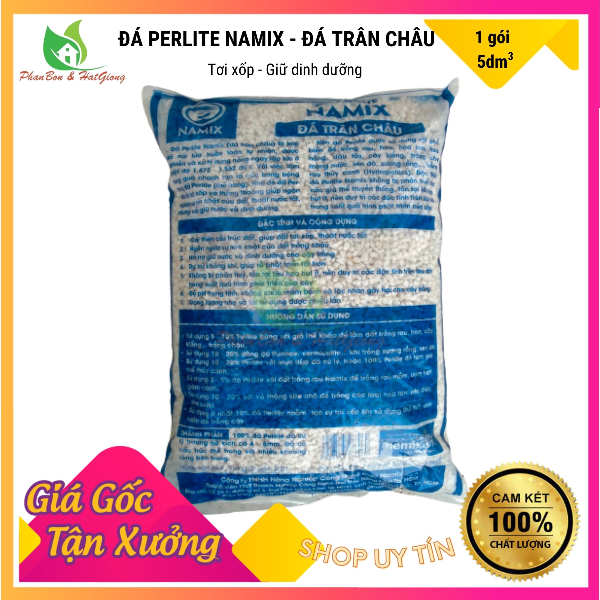 Đá Perlite Đá Namix Đá Trân Châu 5dm3 ~ 0.6kg - Cực Phẩm Cho Sen Đá, Xương Rồng - Shop Phân Bón và Hạt Giống